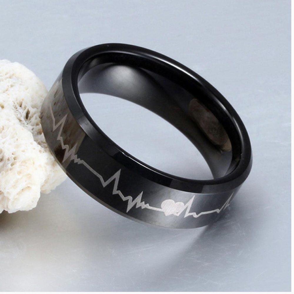 Tungsten Ring Never Fade Tungsten Carbide Heart Love Black Ring for Men size 6